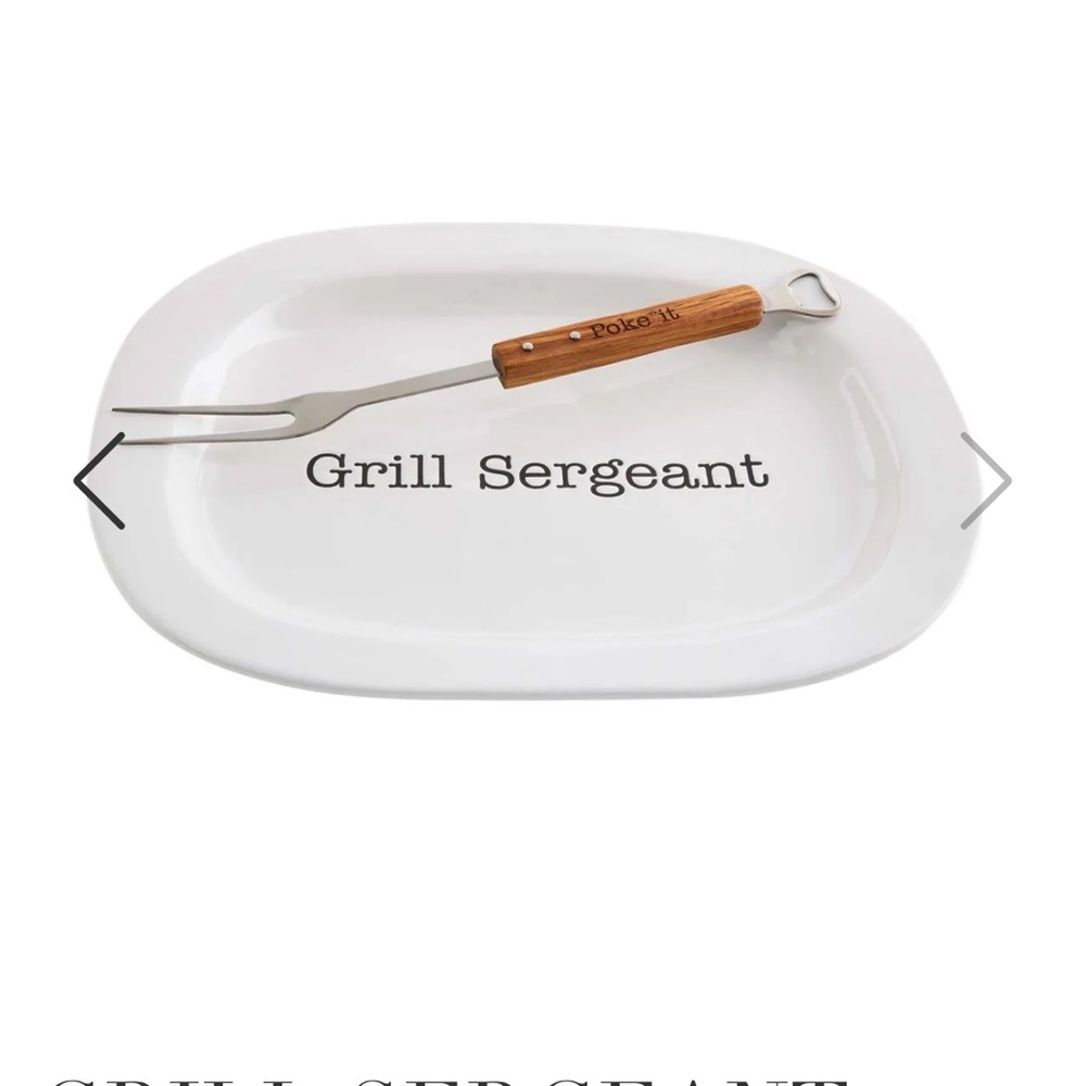 Mud Pie Grill Platter Set 12x 18 / Fork 14”, White